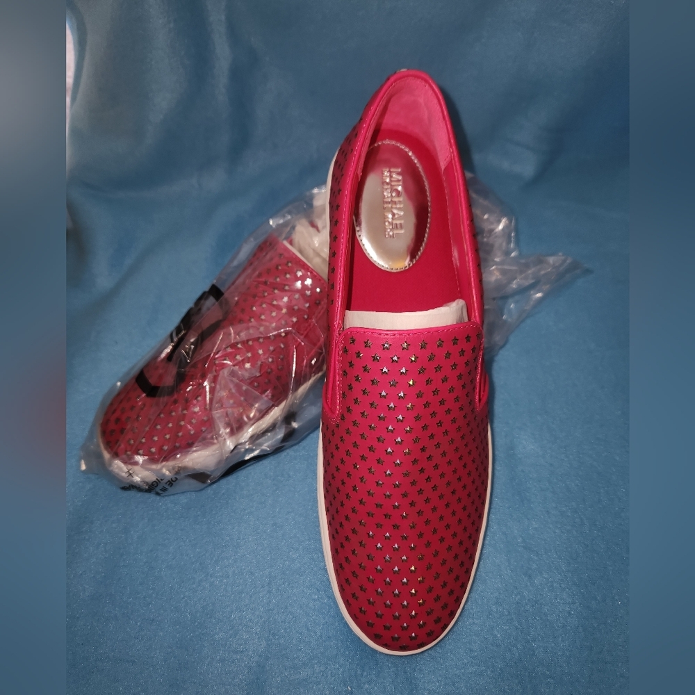 Michael Kors Hot Pink Star-Embellished Slip-On Sneakers